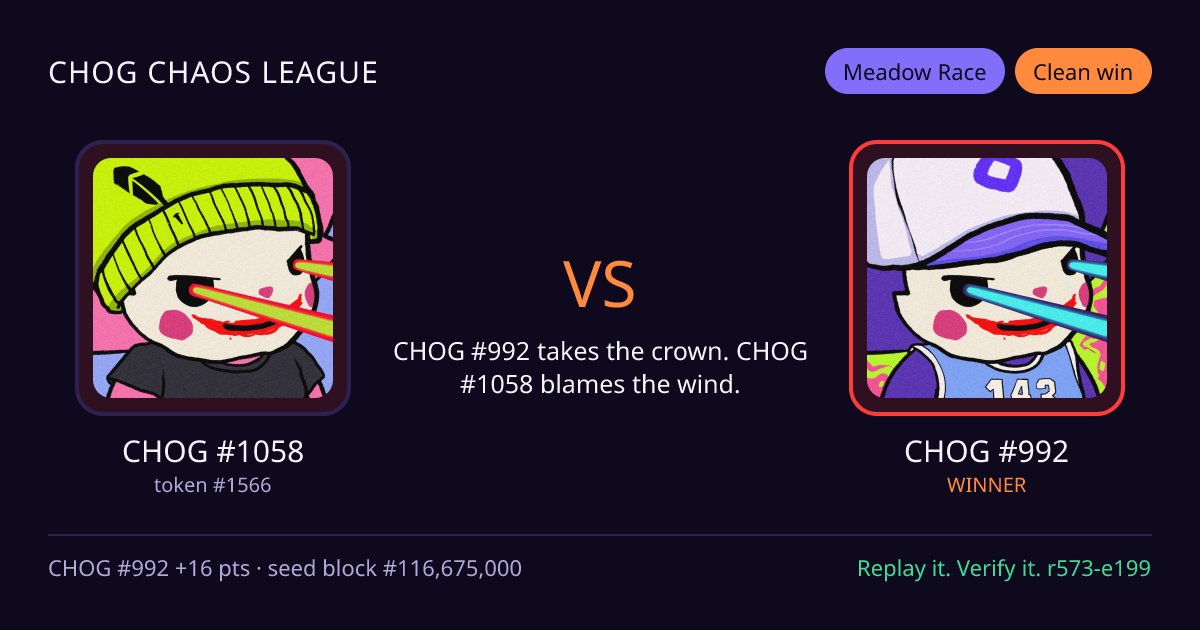 Highlight card: CHOG #1058 versus CHOG #992