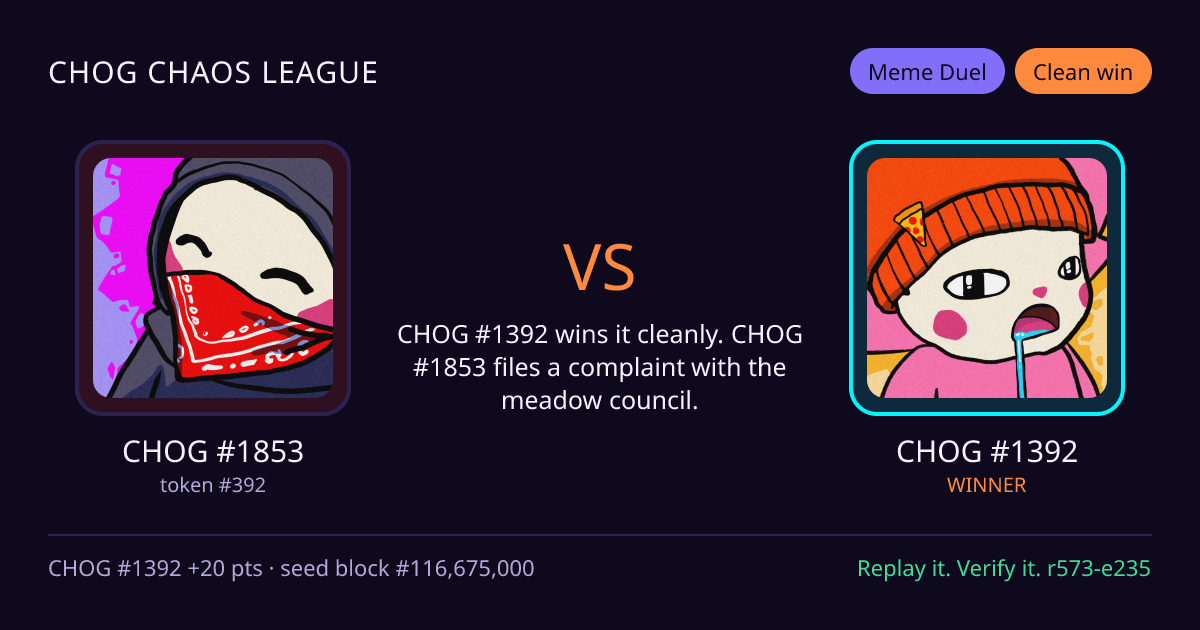 Highlight card: CHOG #1853 versus CHOG #1392