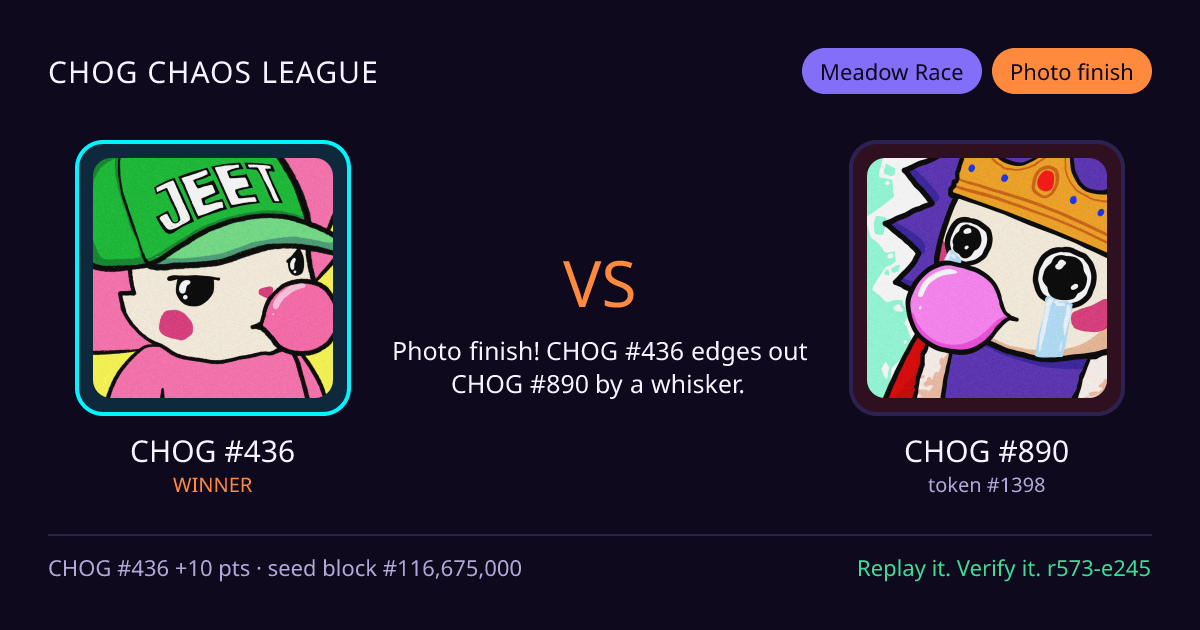 Highlight card: CHOG #436 versus CHOG #890