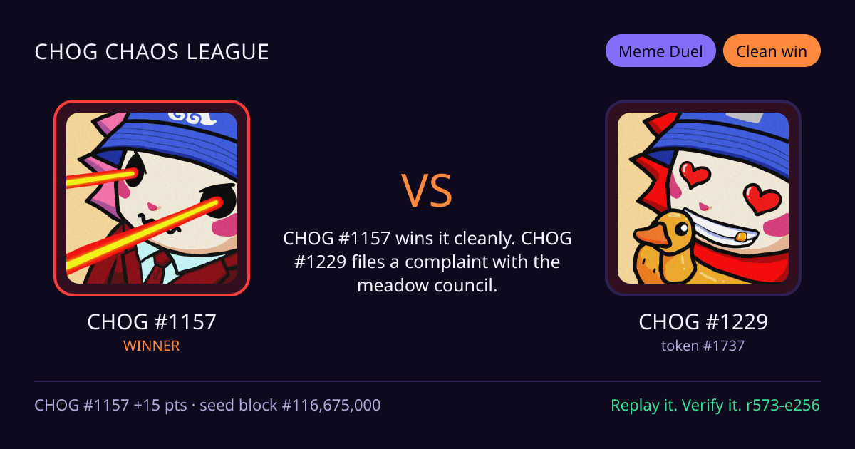 Highlight card: CHOG #1157 versus CHOG #1229