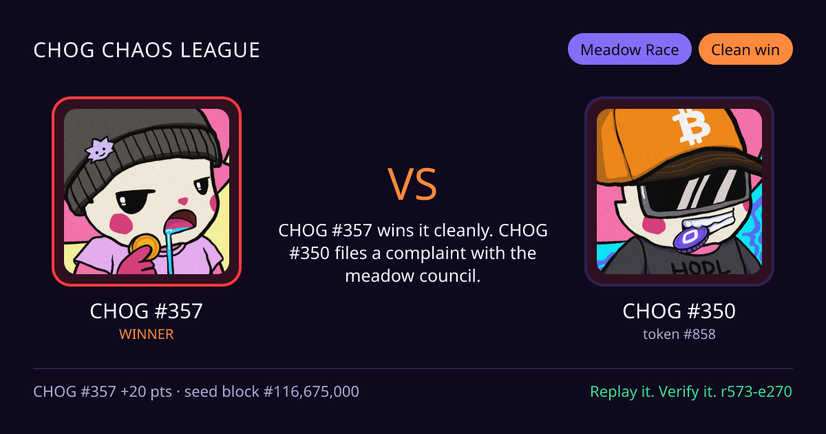 Highlight card: CHOG #357 versus CHOG #350
