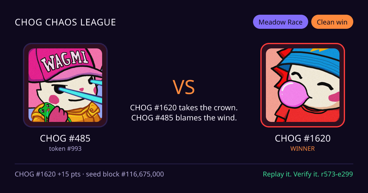 Highlight card: CHOG #485 versus CHOG #1620