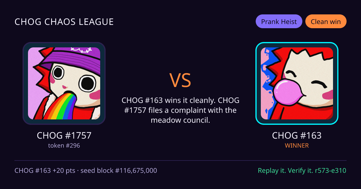 Highlight card: CHOG #1757 versus CHOG #163
