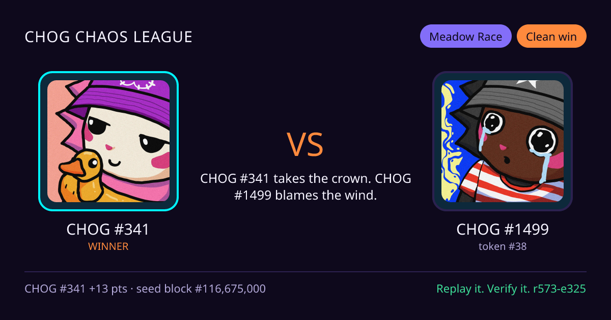 Highlight card: CHOG #341 versus CHOG #1499