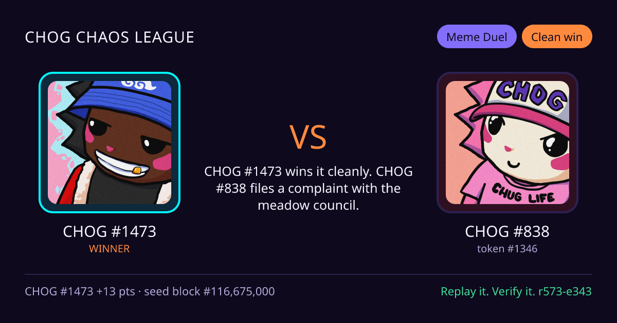 Highlight card: CHOG #1473 versus CHOG #838