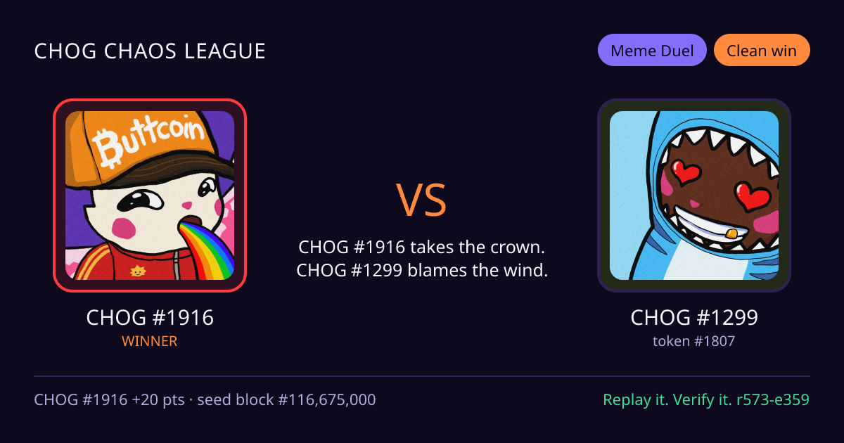 Highlight card: CHOG #1916 versus CHOG #1299