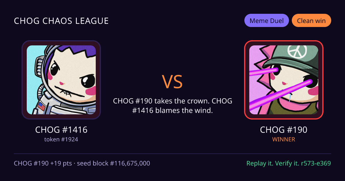 Highlight card: CHOG #1416 versus CHOG #190