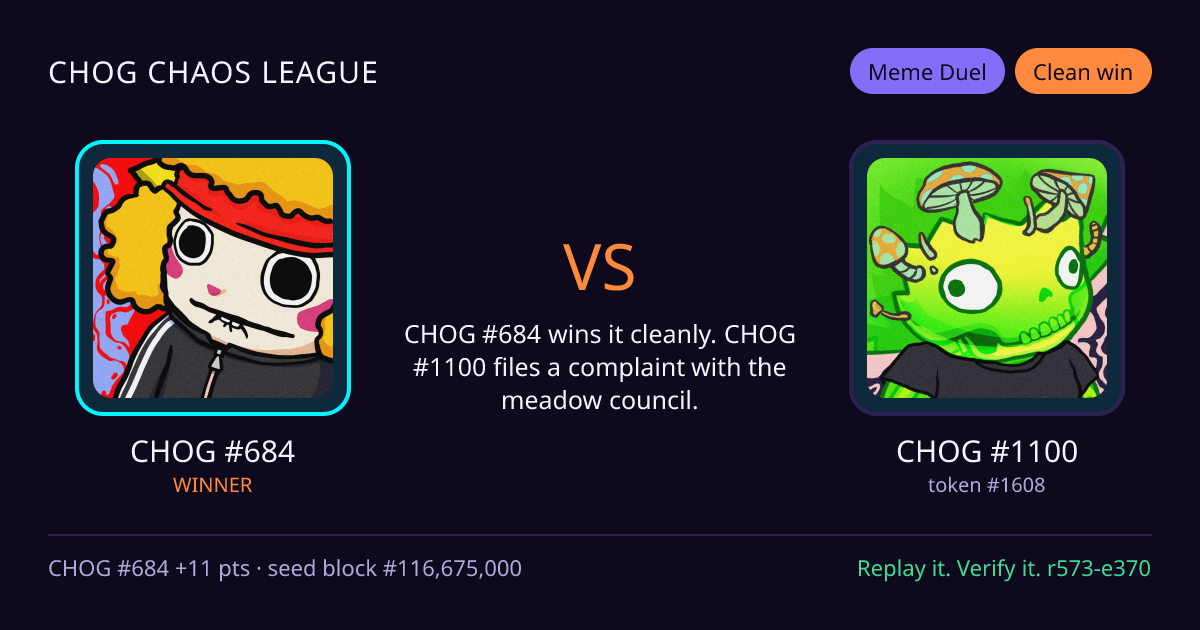 Highlight card: CHOG #684 versus CHOG #1100
