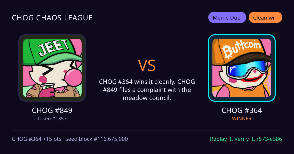 Highlight card: CHOG #849 versus CHOG #364