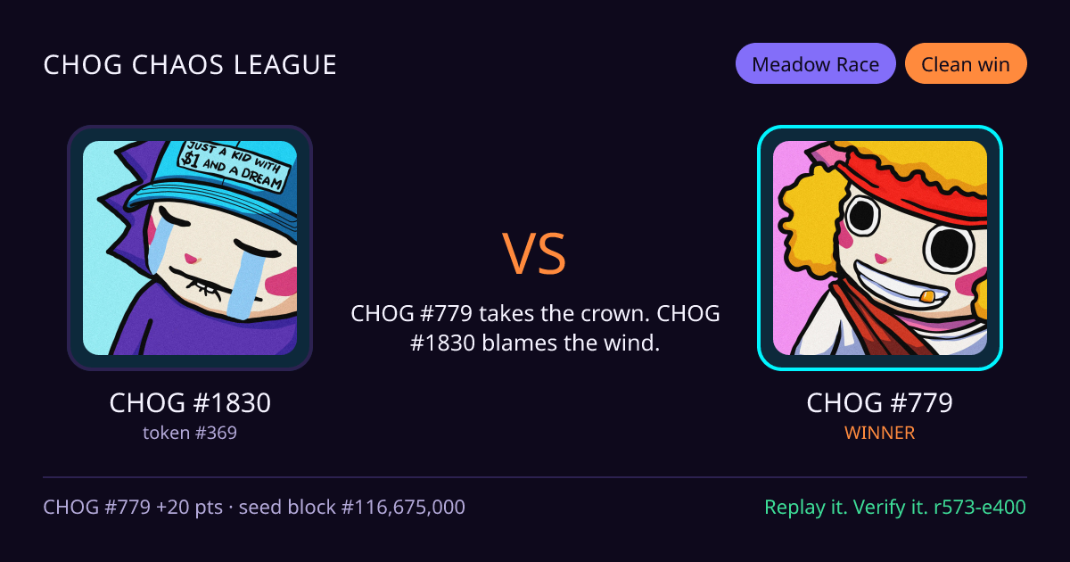 Highlight card: CHOG #1830 versus CHOG #779