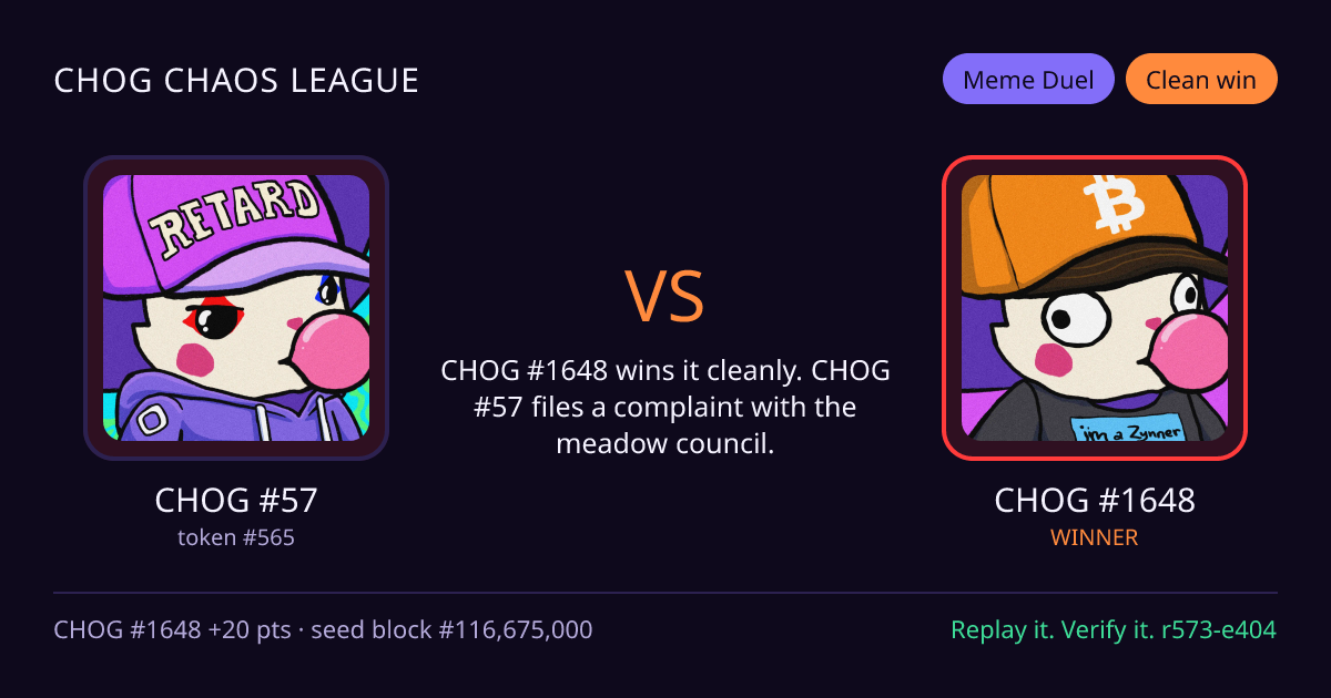 Highlight card: CHOG #57 versus CHOG #1648