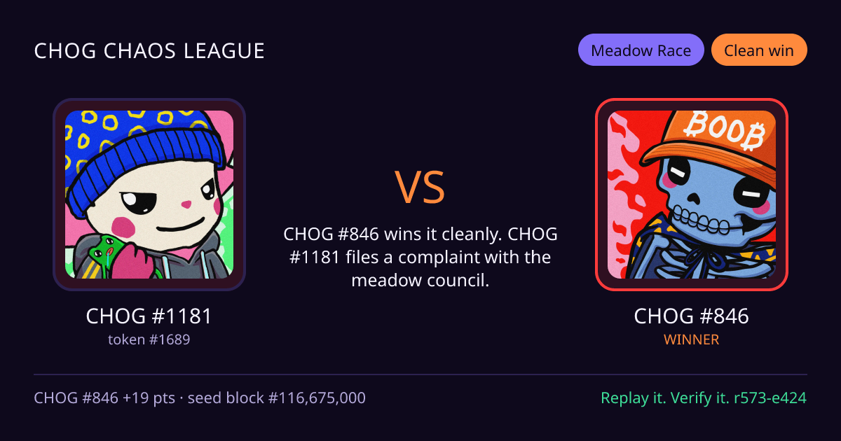 Highlight card: CHOG #1181 versus CHOG #846