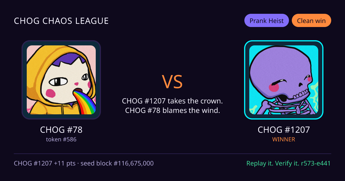 Highlight card: CHOG #78 versus CHOG #1207