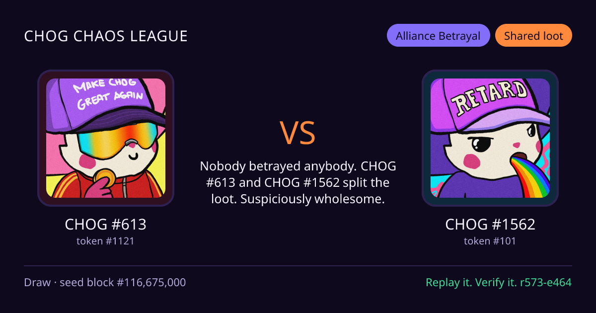Highlight card: CHOG #613 versus CHOG #1562