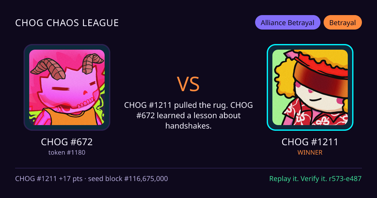Highlight card: CHOG #672 versus CHOG #1211