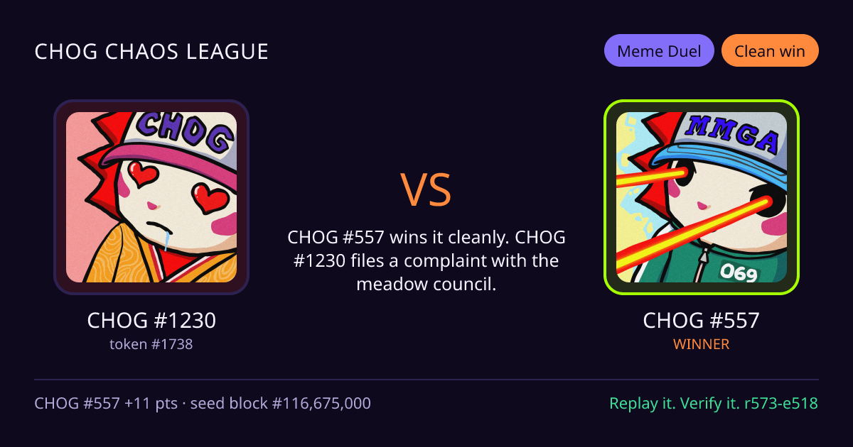 Highlight card: CHOG #1230 versus CHOG #557