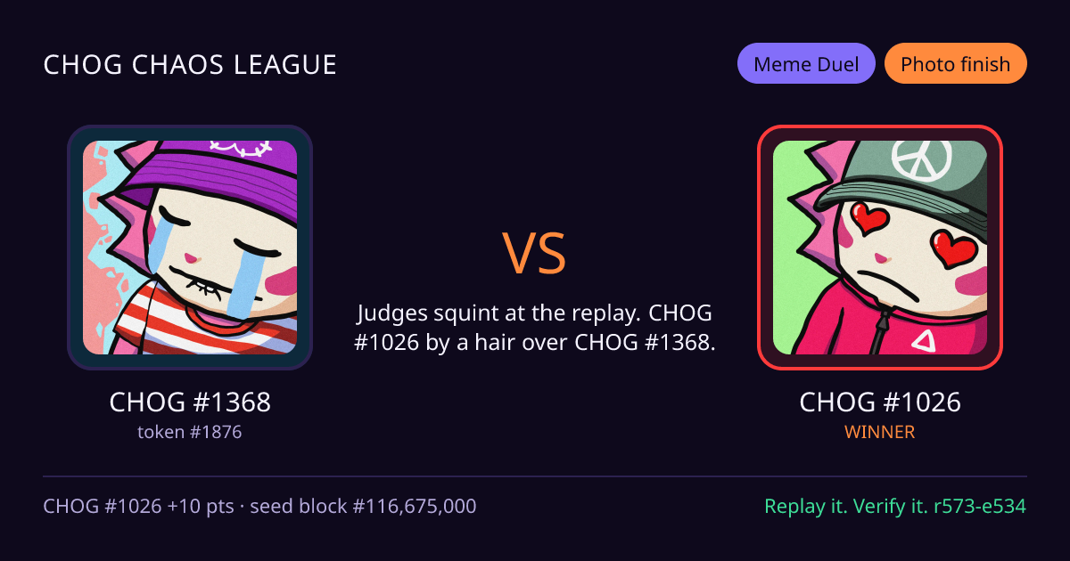 Highlight card: CHOG #1368 versus CHOG #1026