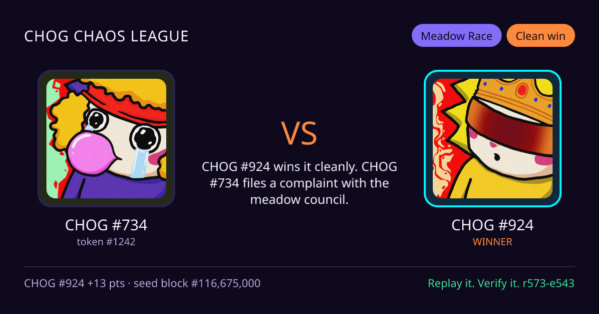 Highlight card: CHOG #734 versus CHOG #924