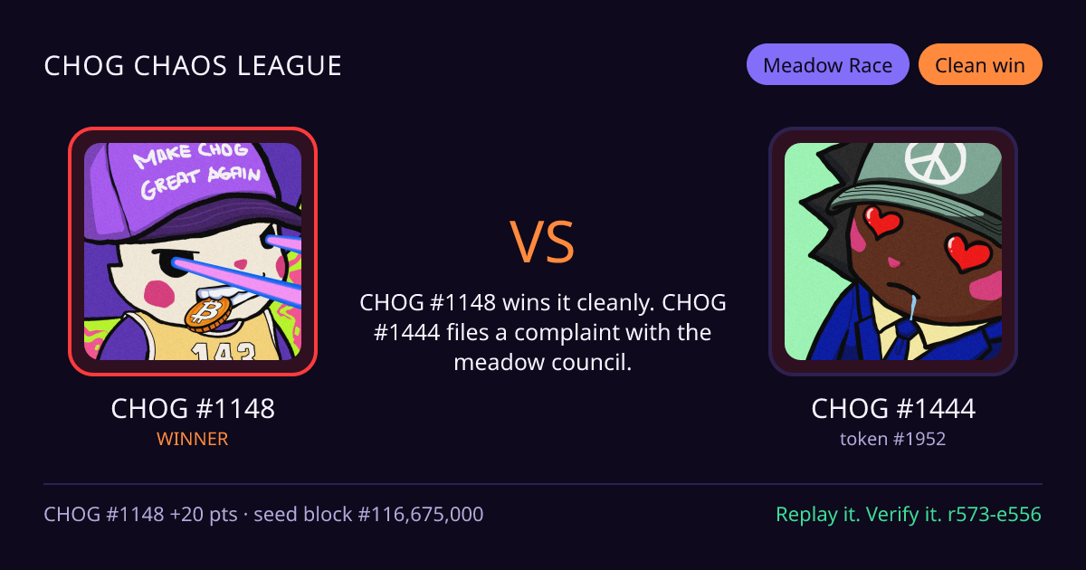 Highlight card: CHOG #1148 versus CHOG #1444