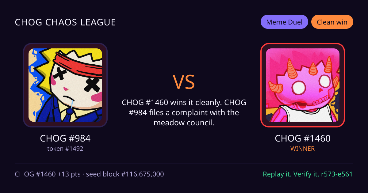 Highlight card: CHOG #984 versus CHOG #1460