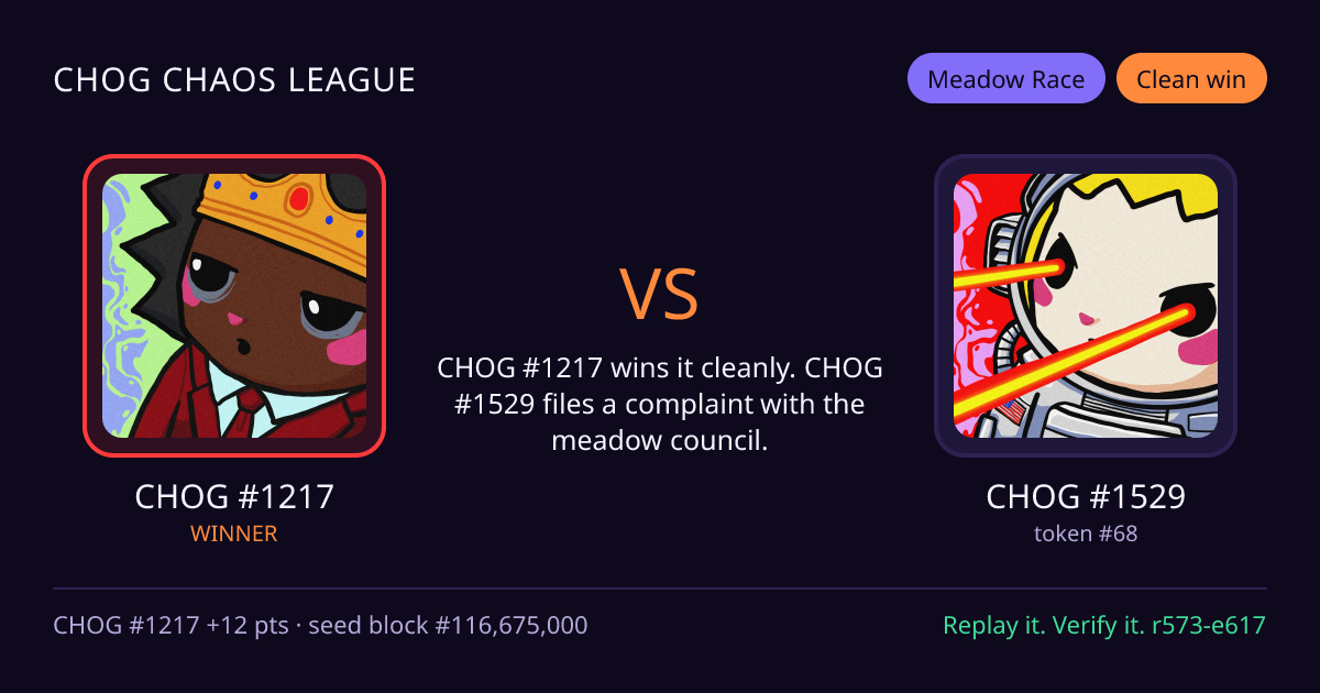 Highlight card: CHOG #1217 versus CHOG #1529