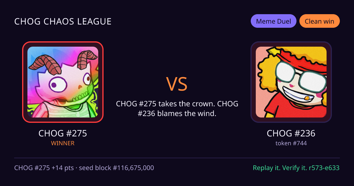Highlight card: CHOG #275 versus CHOG #236