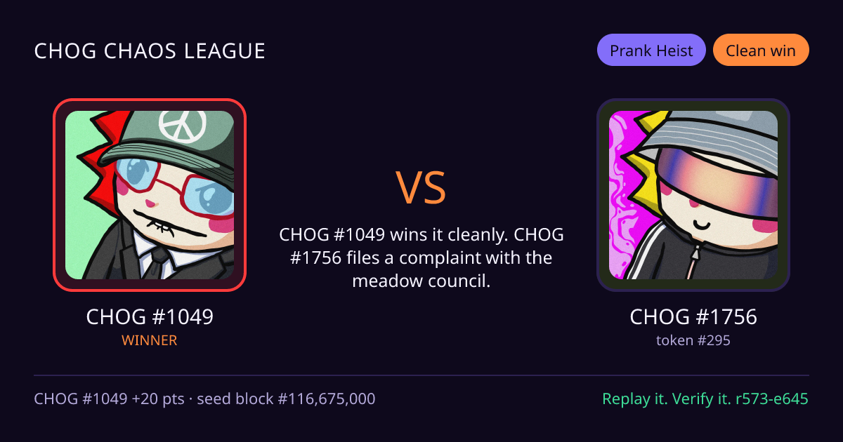 Highlight card: CHOG #1049 versus CHOG #1756