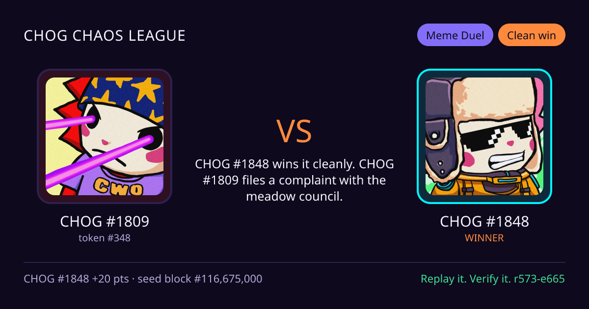 Highlight card: CHOG #1809 versus CHOG #1848