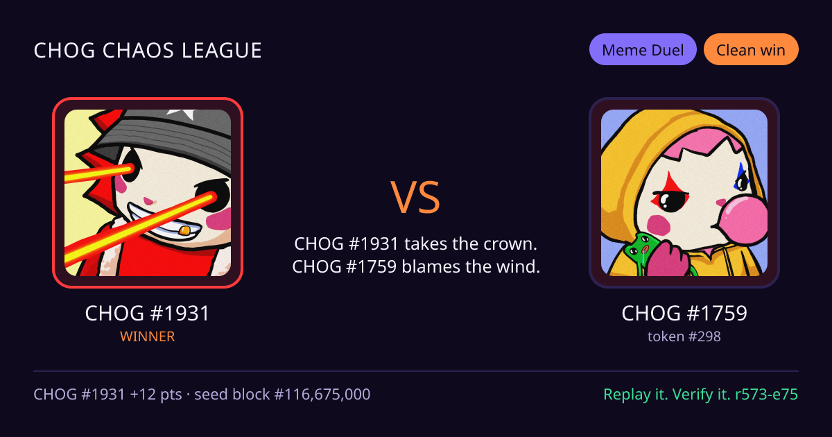 Highlight card: CHOG #1931 versus CHOG #1759