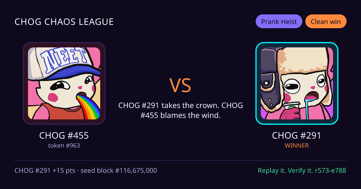 Highlight card: CHOG #455 versus CHOG #291