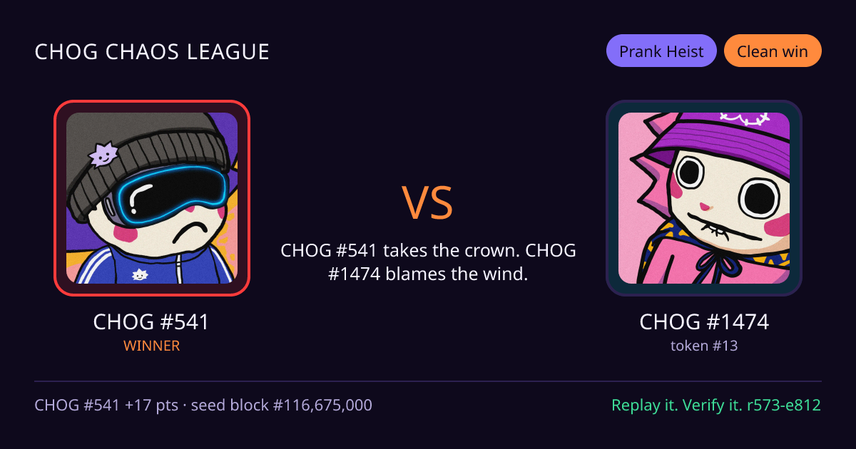 Highlight card: CHOG #541 versus CHOG #1474