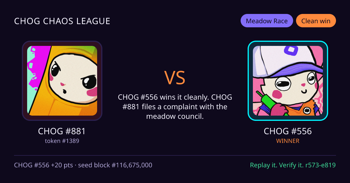 Highlight card: CHOG #881 versus CHOG #556