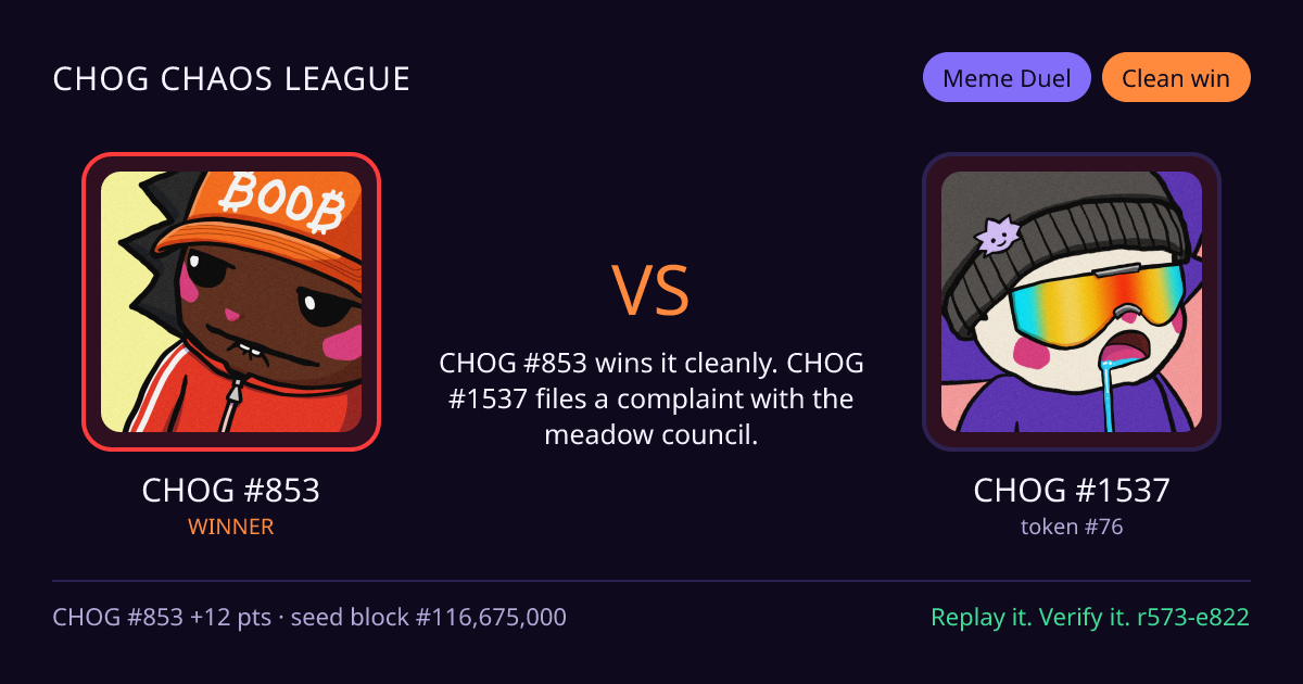 Highlight card: CHOG #853 versus CHOG #1537