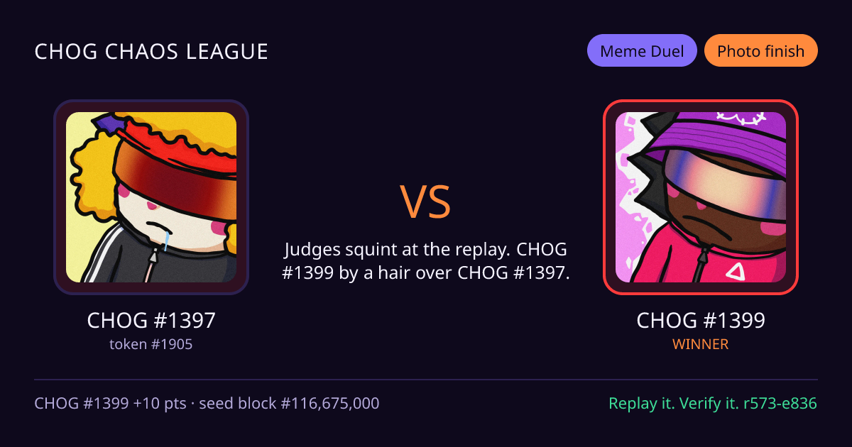 Highlight card: CHOG #1397 versus CHOG #1399