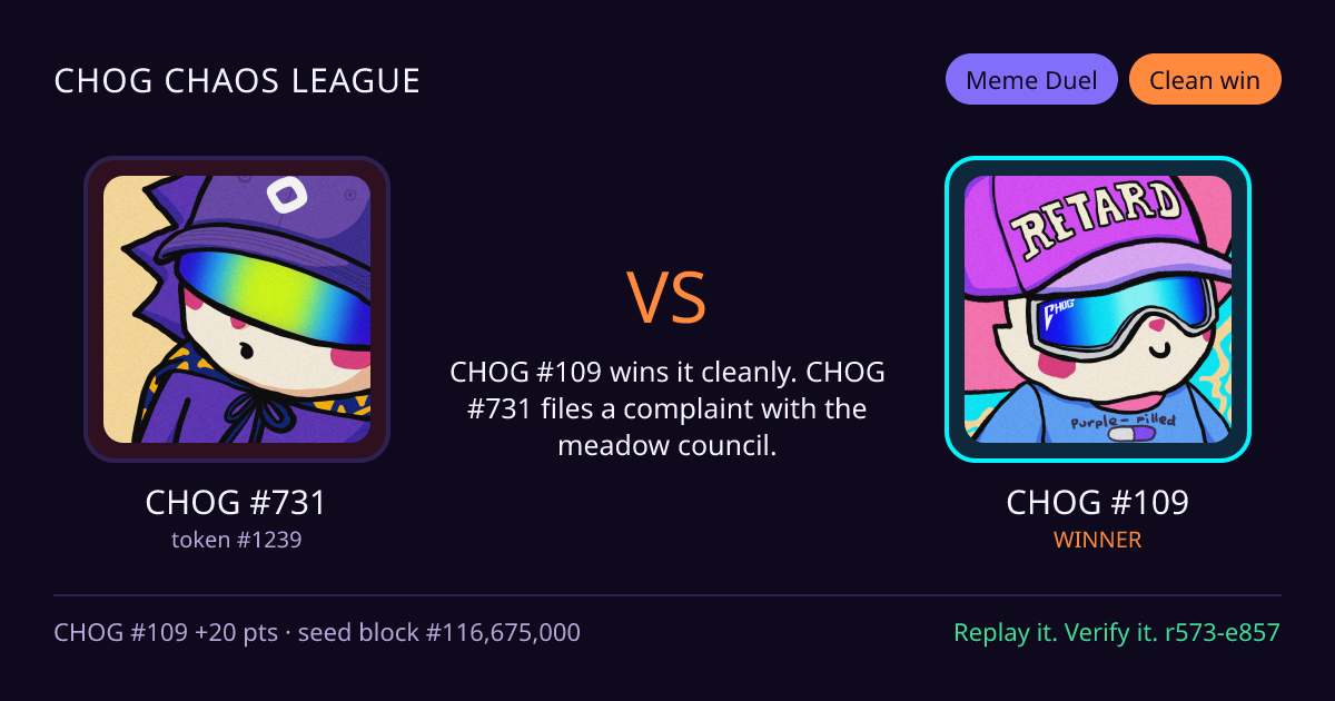 Highlight card: CHOG #731 versus CHOG #109