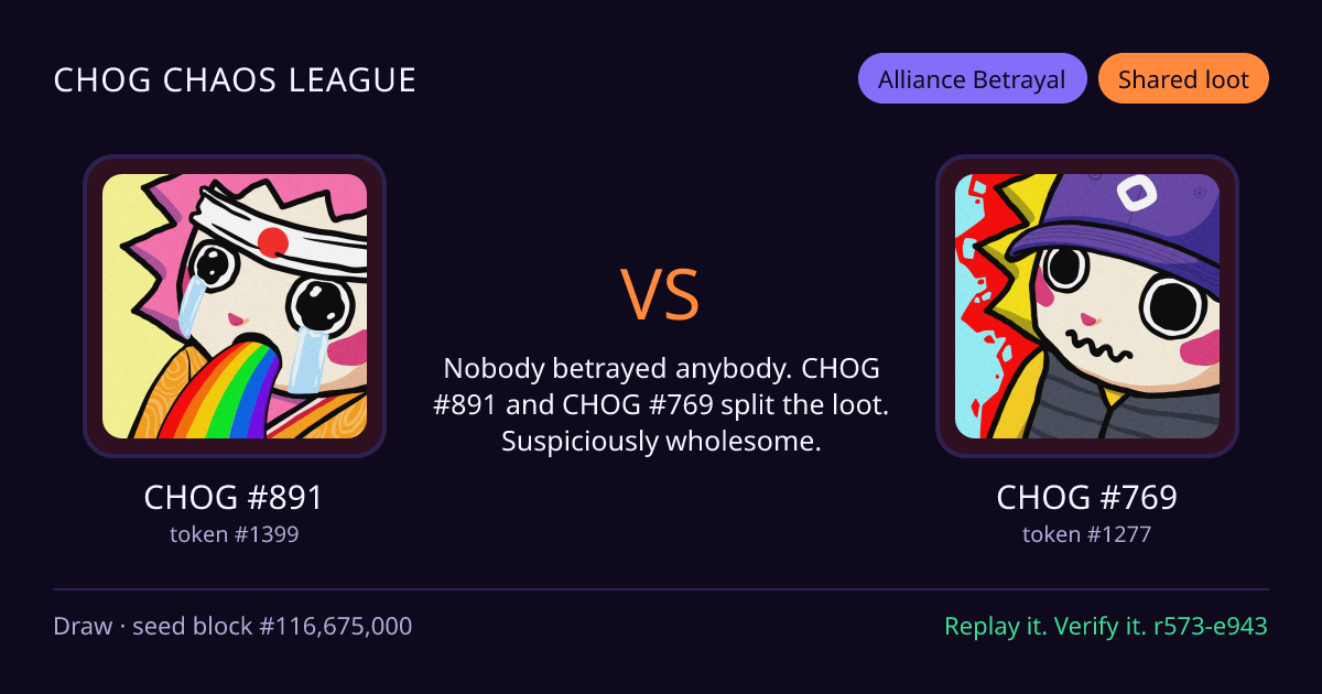 Highlight card: CHOG #891 versus CHOG #769