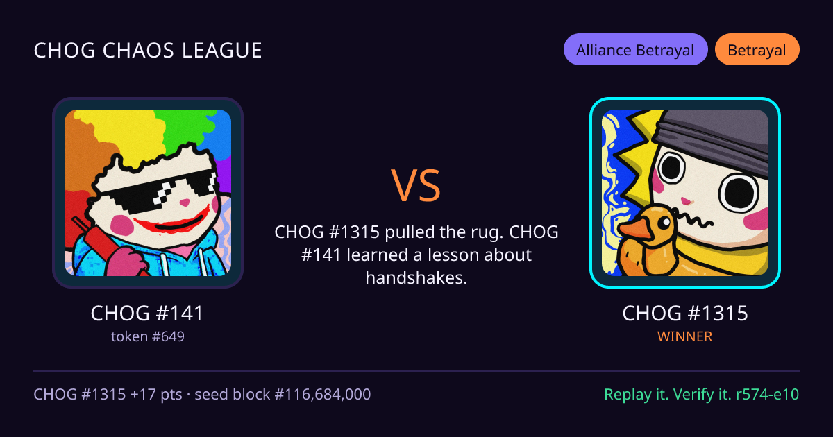 Highlight card: CHOG #141 versus CHOG #1315