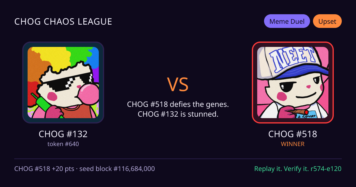 Highlight card: CHOG #132 versus CHOG #518