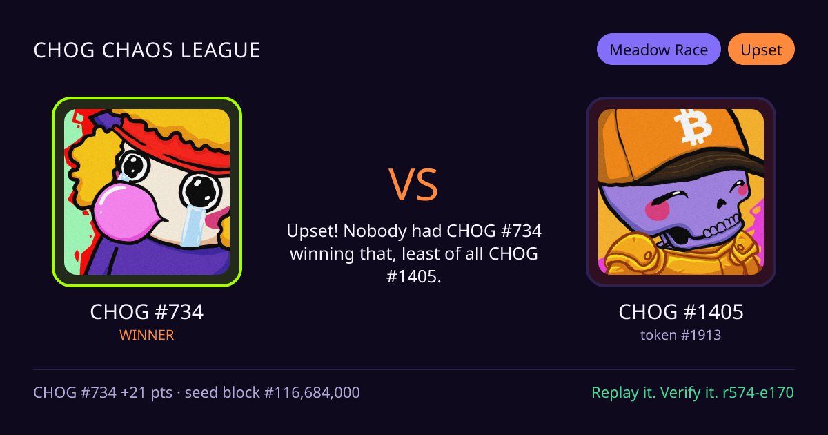 Highlight card: CHOG #734 versus CHOG #1405