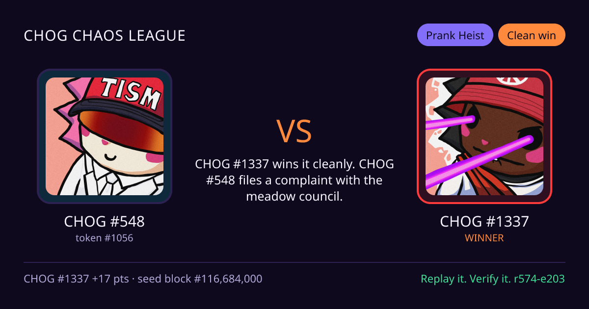 Highlight card: CHOG #548 versus CHOG #1337