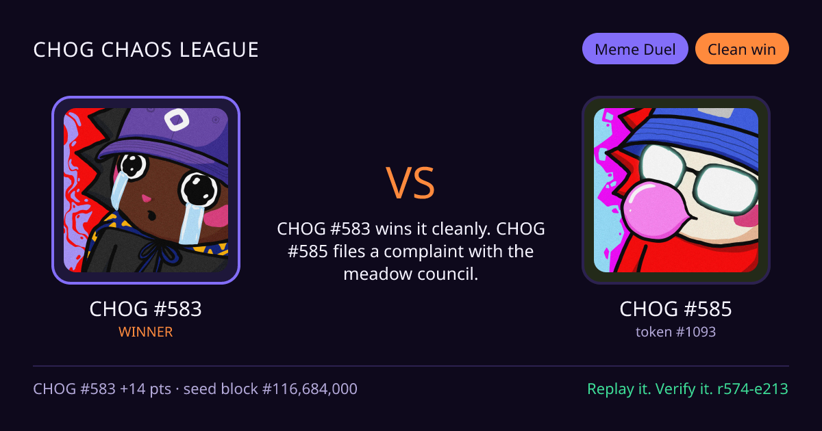 Highlight card: CHOG #583 versus CHOG #585