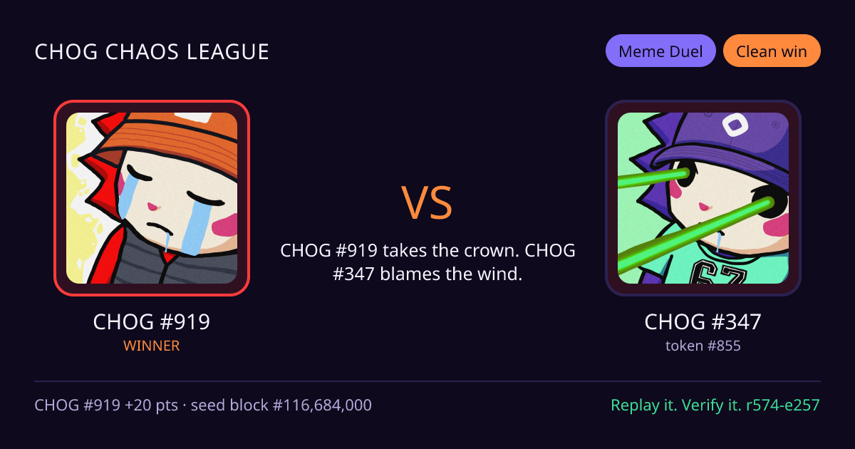 Highlight card: CHOG #919 versus CHOG #347