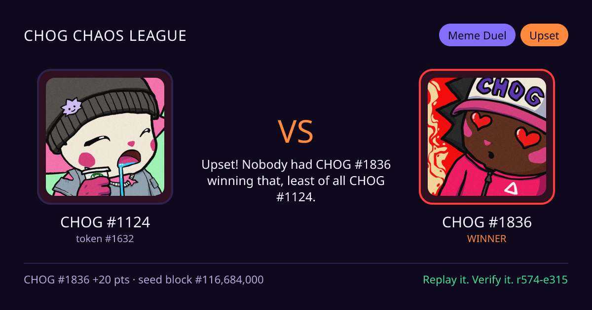 Highlight card: CHOG #1124 versus CHOG #1836