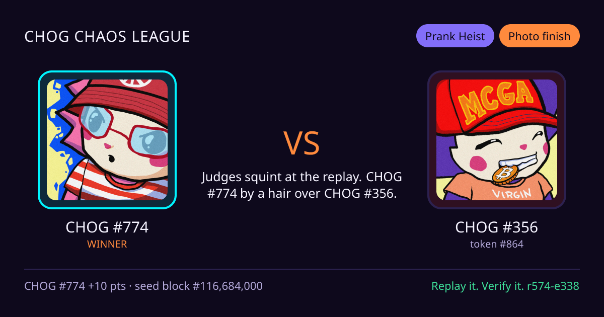 Highlight card: CHOG #774 versus CHOG #356