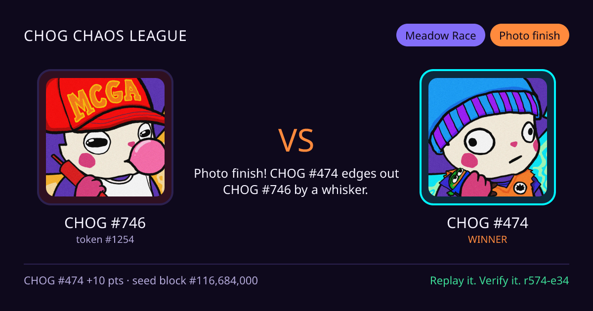 Highlight card: CHOG #746 versus CHOG #474