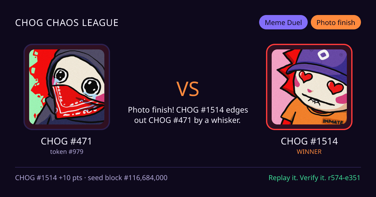 Highlight card: CHOG #471 versus CHOG #1514