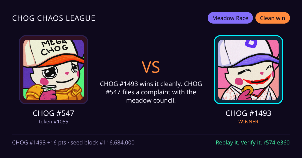 Highlight card: CHOG #547 versus CHOG #1493