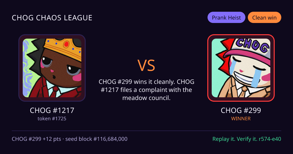 Highlight card: CHOG #1217 versus CHOG #299