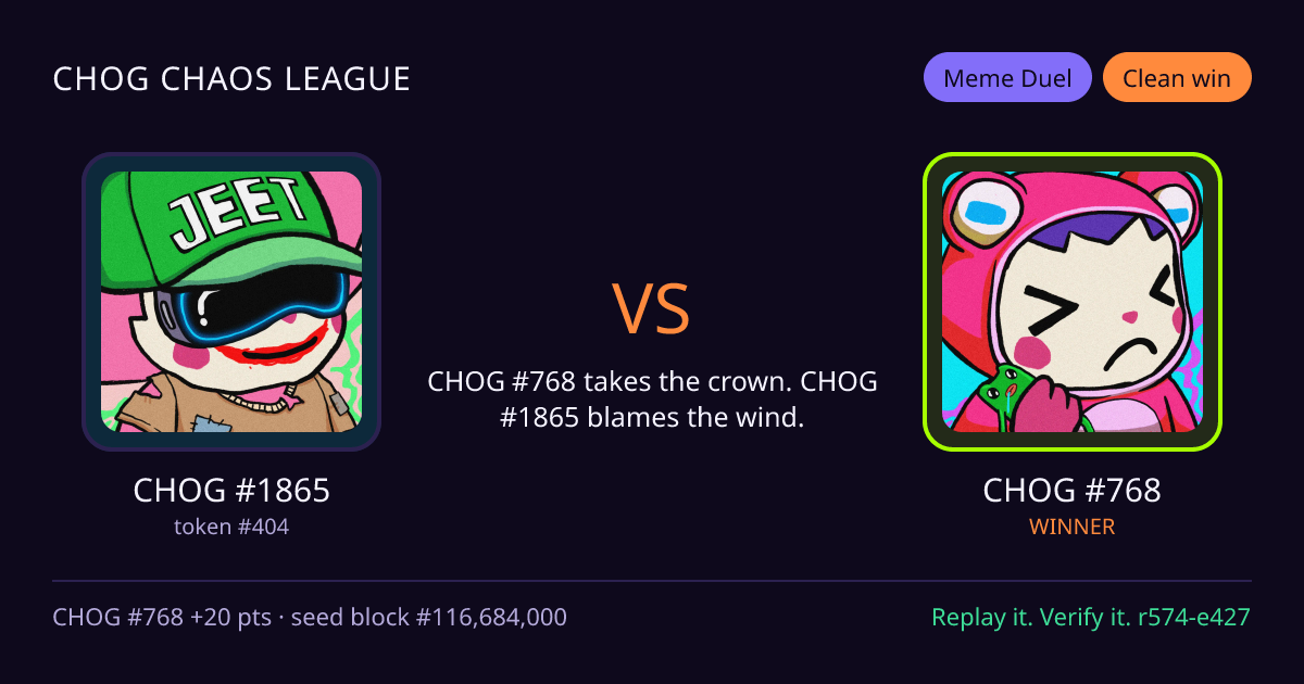 Highlight card: CHOG #1865 versus CHOG #768