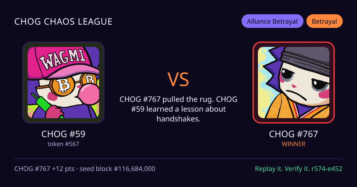 Highlight card: CHOG #59 versus CHOG #767